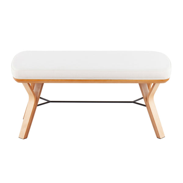 English Elm Folia Mid-Century Modern Bench with Plush Upholstered Seat and Tapered Wood Legs, 44" L Cream B202S01150