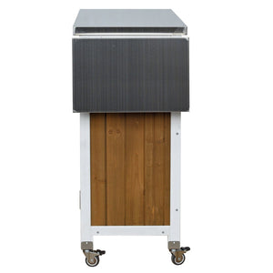 English Elm Foldable Outdoor Kitchen Cart with Stainless Worktop Fir Wood Frame and Lockable Wheels Brown+White N719P380281Z