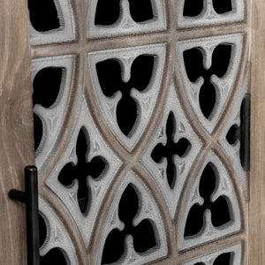 English Elm Hollow Four Door Wooden Cabinet with Floral Carved Doors, Slim Console Sideboard for Living Room TV Storage Antique brown W1445P146390