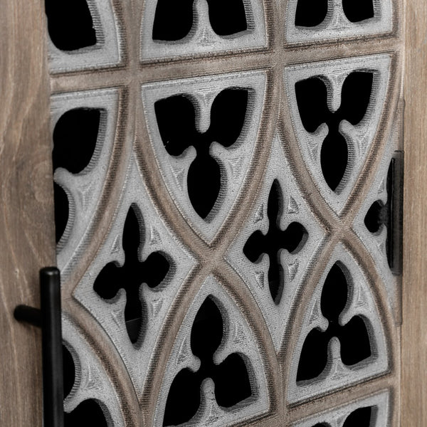 English Elm Hollow Four Door Wooden Cabinet with Floral Carved Doors, Slim Console Sideboard for Living Room TV Storage Antique brown W1445P146390