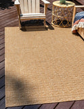 Unique Loom Outdoor Modern Links Machine Made Striped Rug Light Brown, Light Brown/Brown 5' 3" x 8' 0"