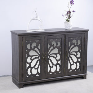 English Elm 49.33" Mirrored Lattice Buffet Cabinet with Adjustable Shelves Vintage Wood Grain Sideboard Dark Brown W2899P372741