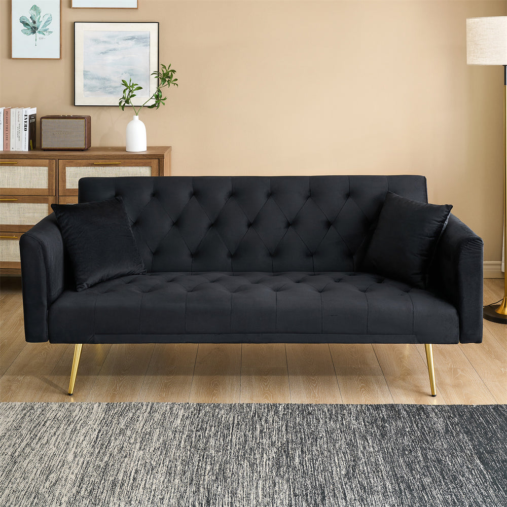 English Elm 71-inch Velvet Foldable Sofa Bed for Two, Retro American Style, Gold Legs, 600LB Capacity, Compact W1658P321766