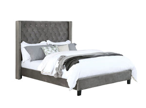 English Elm Modern Wingback Eastern King Bed Velvet Upholstered Tufted Headboard Bedroom Frame Gray B2741S00847