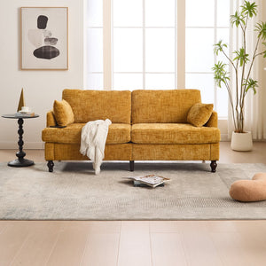 English Elm Modern chenille 2-seater sofa with LED, USB charging, storage pocket, solid wood legs, durable comfort Mustard yellow W395P318542