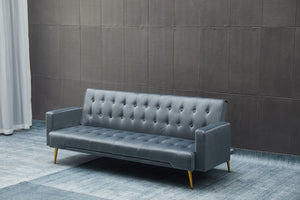 English Elm SOFA Velvet Convertible Sofa Bed with Golden Legs, Solid Wood Frame, Compact Design for Small Spaces Dark Gray B205P246433