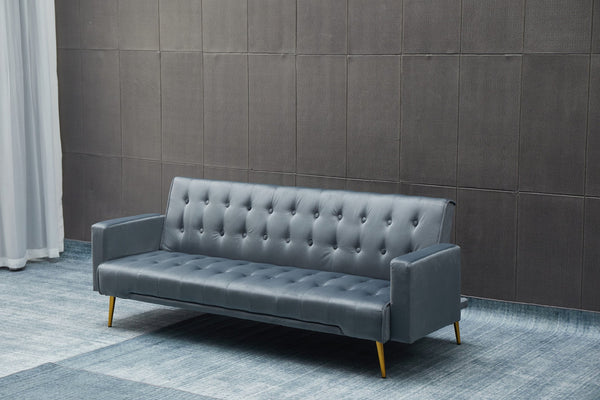 English Elm SOFA Velvet Convertible Sofa Bed with Golden Legs, Solid Wood Frame, Compact Design for Small Spaces Dark Gray B205P246433