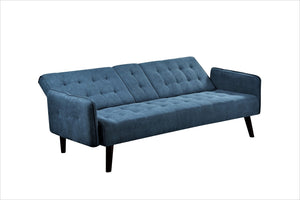 English Elm 72" Convertible Linen Sleeper Sofa with Folding Backrest Built-in Table Small Space Blue B2735P490973