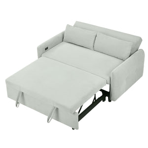 English Elm 57.48" Pull-out Sofa Bed Loveseat with USB Ports, Corduroy Upholstery, Pocket Spring Comfort, Compact Convertible Sleeper Pale Green N719P185194E
