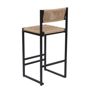 English Elm Kitchen Bar Stools Set of 2 Paper Rope Woven Seats with Metal Frame, Double Footrest & Anti-Slip Pads W1757P254841