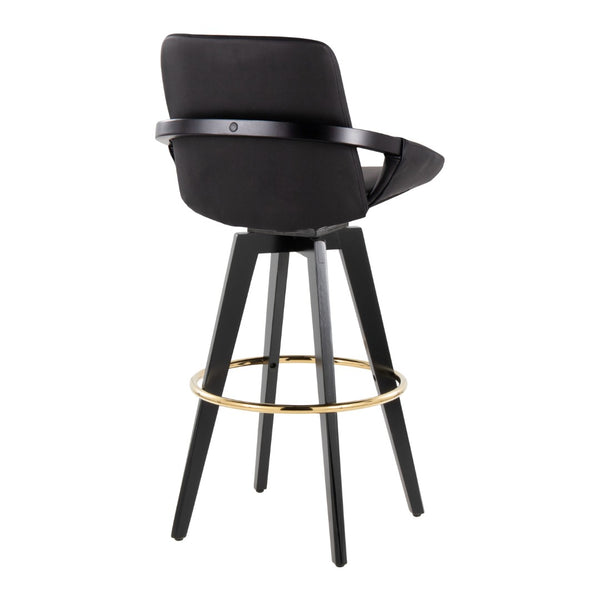 English Elm Fixed-height Swivel Barstools Upholstered Grey Fabric Black Wood Legs Kitchen Set of 2 Black B202S01893