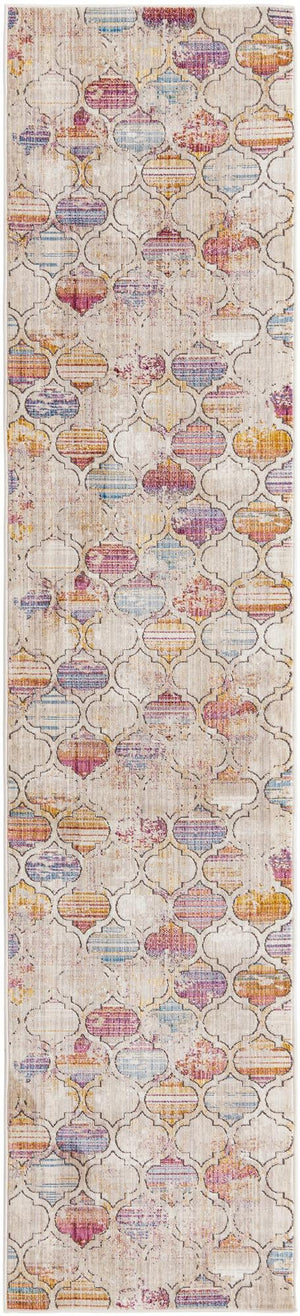 Unique Loom Deepa Static Trellis Machine Made Trellis Rug Multi, Beige/Blue/Orange/Pink 2' 6" x 12' 2"