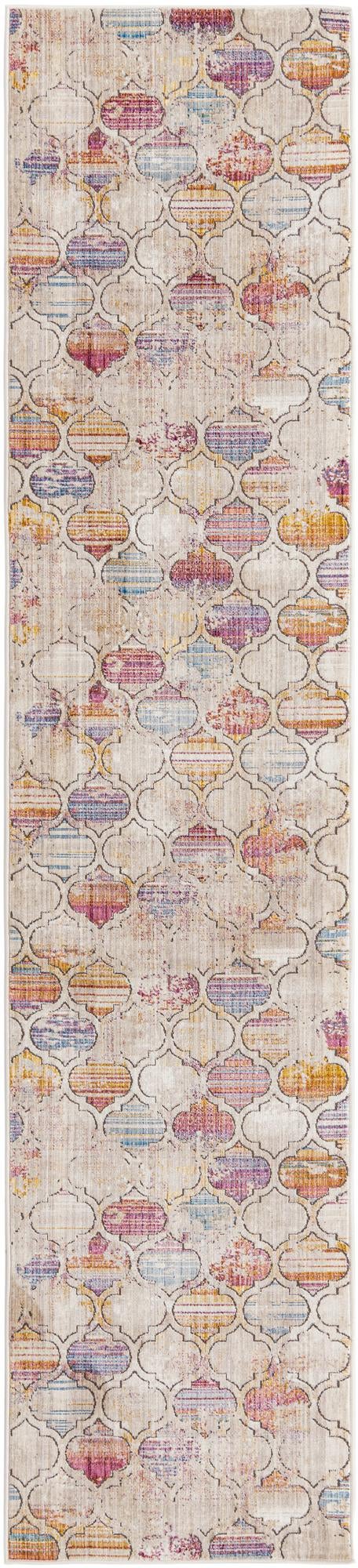 Unique Loom Deepa Static Trellis Machine Made Trellis Rug Multi, Beige/Blue/Orange/Pink 2' 6" x 12' 2"