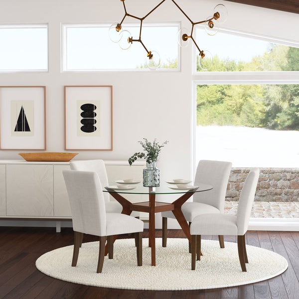 English Elm Conifer Beige Upholstered Side Chairs Set of 2 — Modern Armless Curved-Back Dining Seats, Sturdy Legs B062P375409