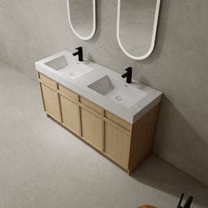 English Elm 60" Freestanding Vanity with Double Resin Sink, Scratch & Water-Resistant Plywood, Soft-Close Doors (Modern) W999S00266