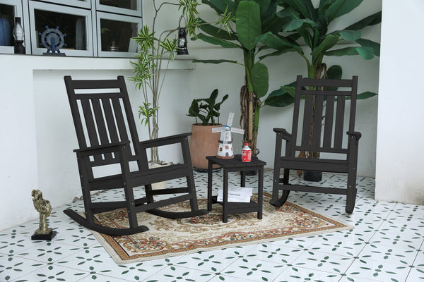 English Elm All Weather Rocking Chair Set with Side Table - Durable Wood-Texture Outdoor 3-Piece Patio Rockers Grey W2103P278566