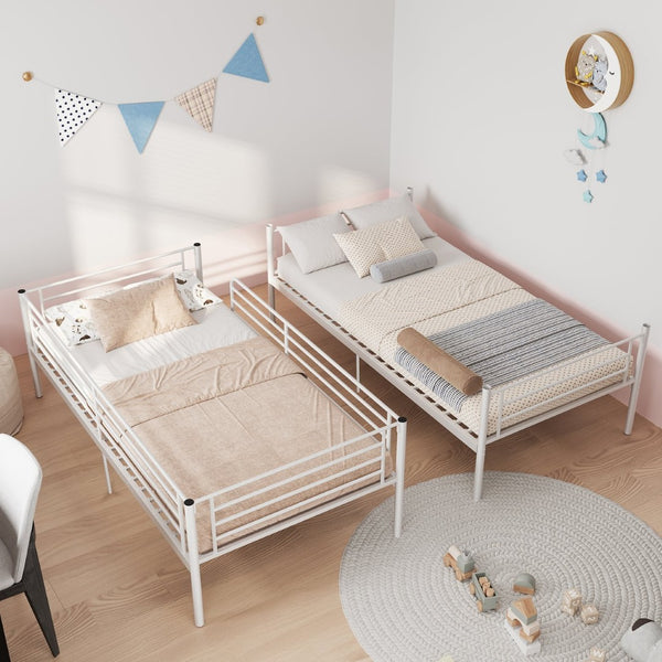 English Elm Bunk Bed Twin Over Iron Frame with Full Guardrail Ladder Kids Room Sleeper W5635P479855