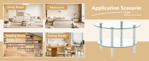 English Elm Contemporary Double Layer Tempered Glass Coffee Table 27.5" Top 23.6" Bottom Gold Legs, Modern Luxurious Design W1512P355039