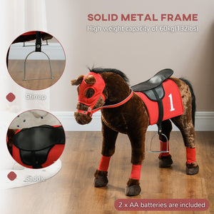English Elm Qaba Plush Ride on Pony Toy with Saddle Stirrups and Neighing Sound for Kids W2225P249772