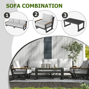 English Elm Aluminum 5-Seat Outdoor Sectional Sofa Set with Coffee Table, Waterproof Olefin Cushions, Grey Modern W2775S00013