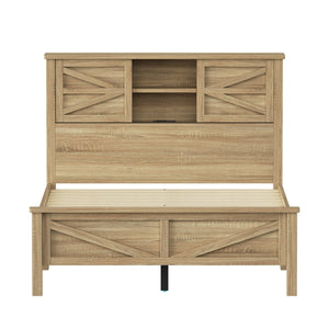 English Elm 3-Pieces Bedroom Set Full Size Farmhouse Platform Bed with Storage Headboard, Nightstand & Dresser Natural 59.25 L x 18.31 W x 8.27 H N733S369048M