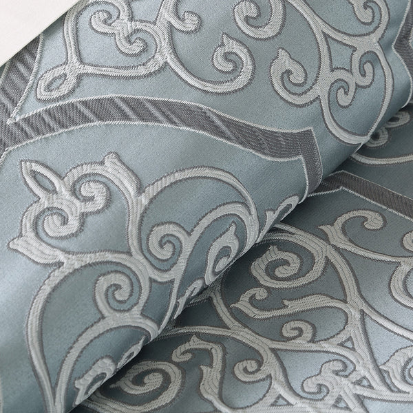 JLA Home Madison Park - 12 Madison Park Lavine 12-piece comforter ensemble featuring grey-blue jacquard damask, cotton sheets, luxe layered hotel look 106 L x 92 W x 1.5H MP10-1667