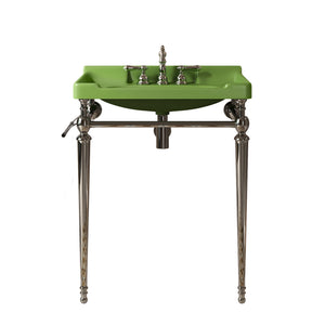 English Elm VICI 28" Bathroom Console Sink with Integrated Ceramic Basin, Overflow, Stainless Support Legs Chrome,Green W2615S00329