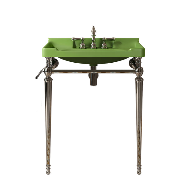 English Elm VICI 28" Bathroom Console Sink with Integrated Ceramic Basin, Overflow, Stainless Support Legs Chrome,Green W2615S00329