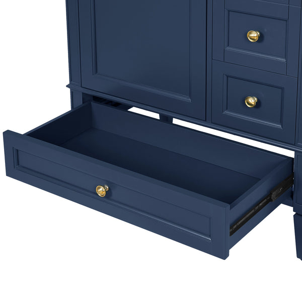 English Elm 30 30 Inch Bathroom Vanity with Ceramic Sink, Modern Compact 3-Drawer Storage Cabinet for Small Baths Blue N710P247499C