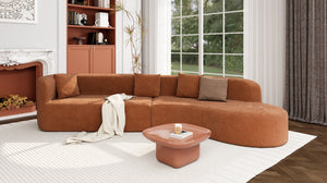 English Elm U_Style Curved Modular 132" Chenille Sectional Sofa with Plush Spring Cushions for Cozy Living Orange WY000456AAO
