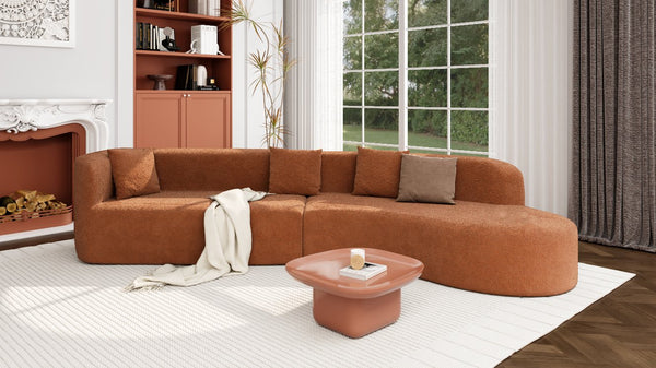 English Elm U_Style Curved Modular 132" Chenille Sectional Sofa with Plush Spring Cushions for Cozy Living Orange WY000456AAO