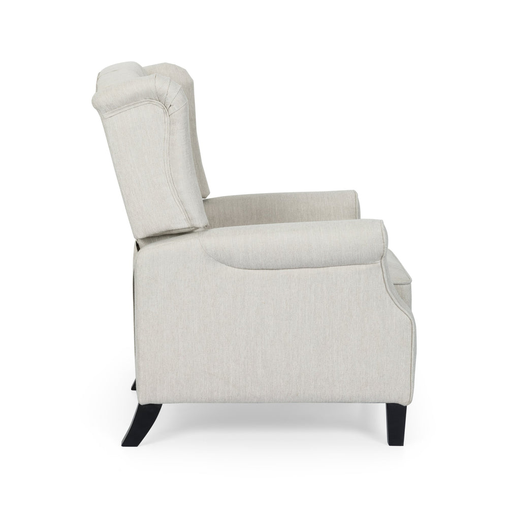 English Elm Christopher Knight Home® - Pushback Tufted Recliner Chair in Beige Fabric with Wingback Design, Birch Legs, Contemporary Comfort and Style 68629.00