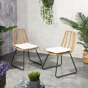 English Elm Christopher Knight Home® - DEJA Outdoor Wicker Dining Chairs 2PCS with Water-Resistant Cushions, Sturdy Frame, Stylish Comfort 71125.00LBRN