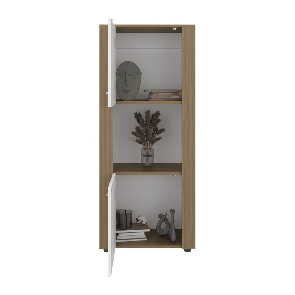 English Elm Hyder Two-tone Oak Vertical Bookcase with Concealed Doors and Open Display Shelf B097P474310