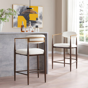 English Elm Christopher Knight Home® - Counter Stool Set Of 2 - Chic Beige Upholstered Design With Gold Iron Frames For Modern Spaces N771P249370J