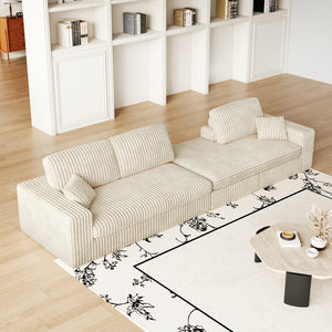 English Elm 114.5'Modern Corduroy Modular sofa with reversible chaise, slow-rebound foam cushions and versatile L-shape seating Beige W834S00456