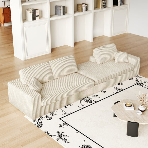 English Elm 114.5'Modern Corduroy Modular sofa with reversible chaise, slow-rebound foam cushions and versatile L-shape seating Beige W834S00456