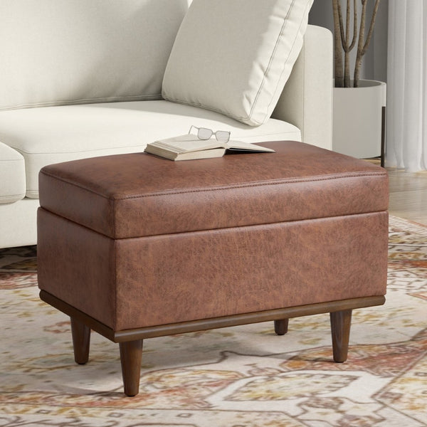 English Elm Shiloh Small Storage Ottoman - Vintage Faux Leather Footrest With Hidden Storage & Versatile Use B136P364275-GIGA
