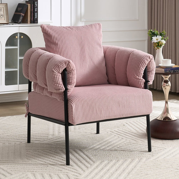 English Elm TS Modern decorative chair with plush teddy fleece upholstery and gold metal legs for luxe comfort and style Light Pink W2311P308066