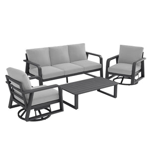 English Elm Fr Outdoor 4 Piece Aluminum Patio Set with Swivel Rockers Sofa and Coffee Table T5925S00001