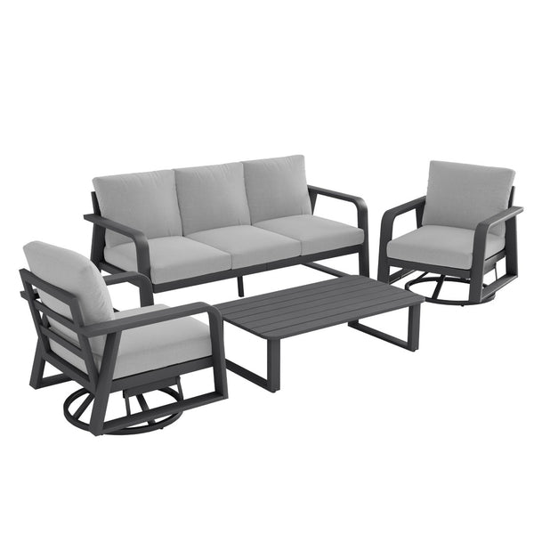 English Elm Fr Outdoor 4 Piece Aluminum Patio Set with Swivel Rockers Sofa and Coffee Table T5925S00001