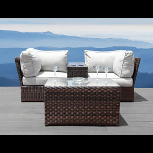 English Elm Fully Assembled 2-Piece Outdoor Rattan Loveseat Set With Cushions & Glass-Topped Coffee Table B120S00209