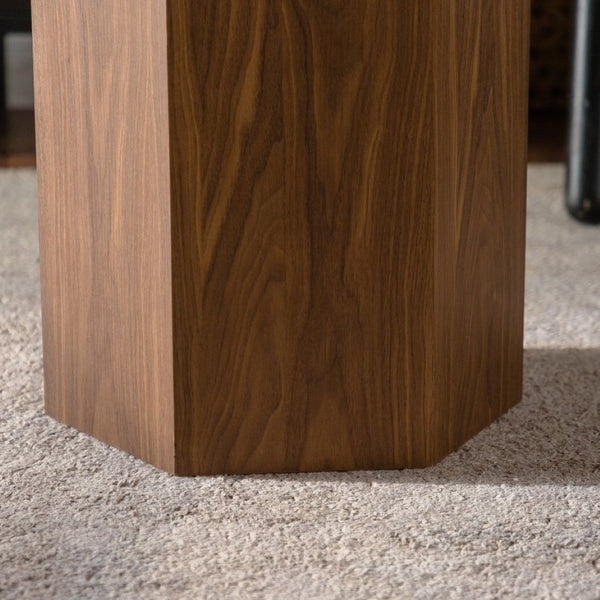English Elm Hexagon Mdf End Table with Wood Grain Finish Fully Assembled for Small Living Spaces W3158P395506