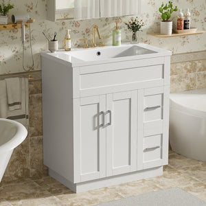 English Elm [video] 30 Inch Freestanding Bathroom Vanity with Soft Close Drawers and Resin Sink N729P396833K