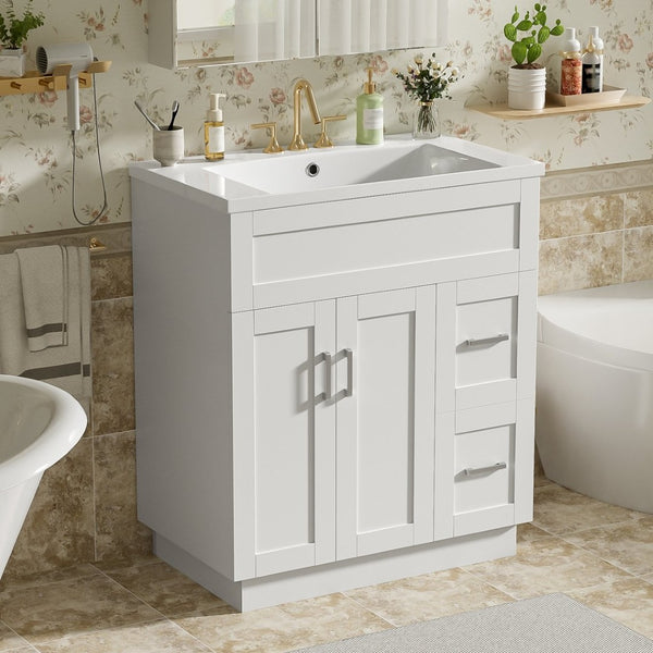 English Elm [video] 30 Inch Freestanding Bathroom Vanity with Soft Close Drawers and Resin Sink N729P396833K