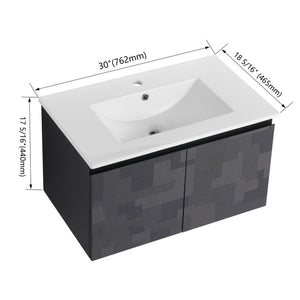 English Elm 30'' Floating Wall-Mounted Bathroom Vanity Set With Ceramic Sink, Soft-Close Doors & Modern Design W999S00209