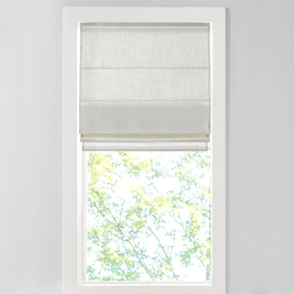 English Elm Light Filtering Cordless Roman Shade Linen Blend Woven Texture for Bright Rooms B035129748