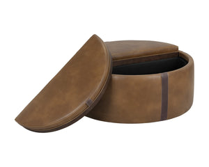 Sunpan BORELLI Wheeled Storage Ottoman - Stylish Tobacco Tan Faux Leather with Autumn Chestnut Accent 107522V