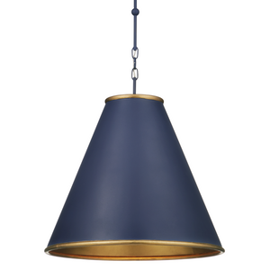 Pierrepont Blue Pendant Light - Wrought Iron Fixture with Gold Leaf Interior for Modern Elegance