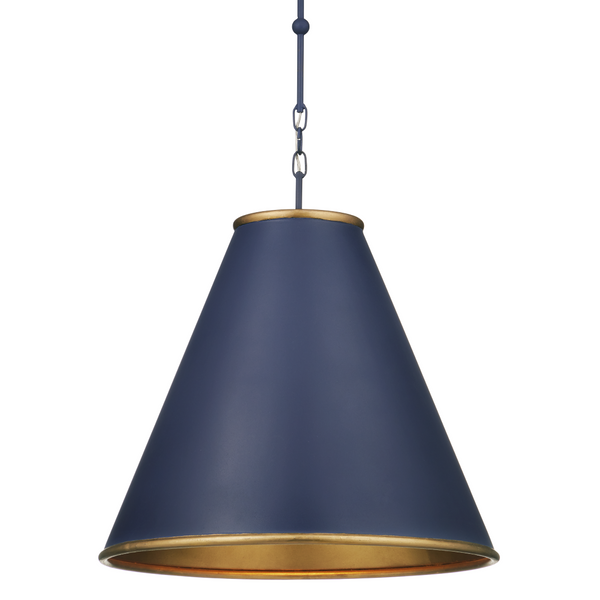 Pierrepont Blue Pendant Light - Wrought Iron Fixture with Gold Leaf Interior for Modern Elegance